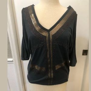 MISS ME Green V Neck Top Bling & Embellishments